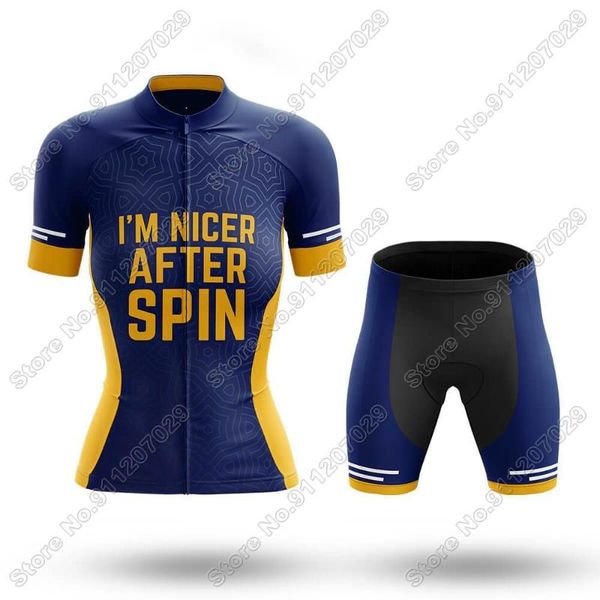 

racing sets 2021 i'm nicer cycling jersey set summer clothing women road bike shirts suit bicycle bib shorts mtb wear maillot, Black;blue