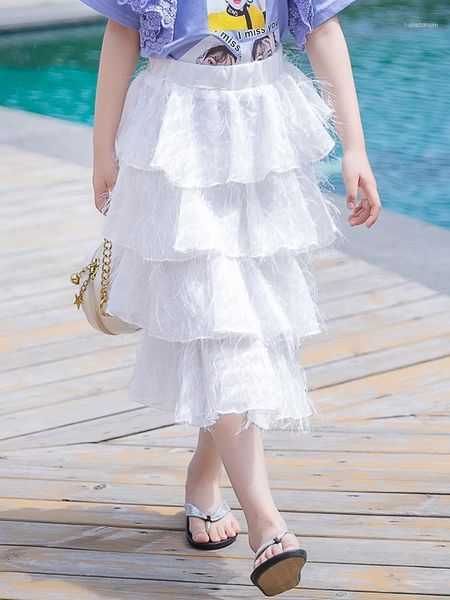 

skirts girls skirt long summer 2021 puff children's mesh1, Blue
