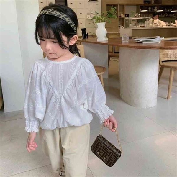 

spring arrival girls long sleeve t shirt kids white blouses clothes 210528, Blue