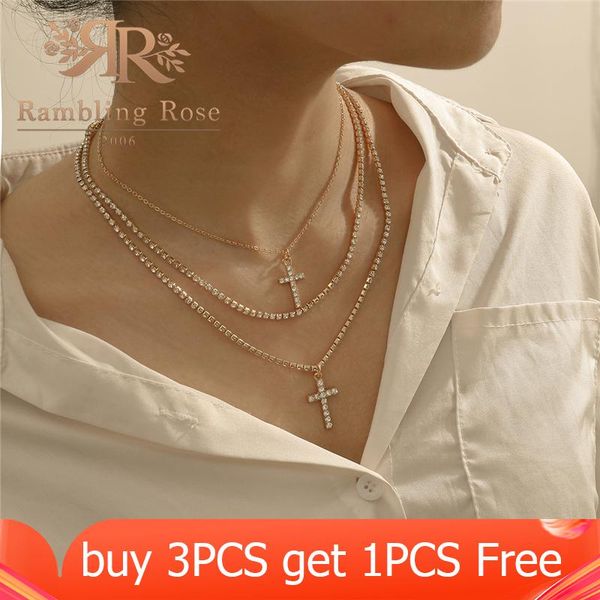 

pendant necklaces multi-layered cross necklace for women girls vintage neck chain cute choker collar collier jewelry gift, Silver