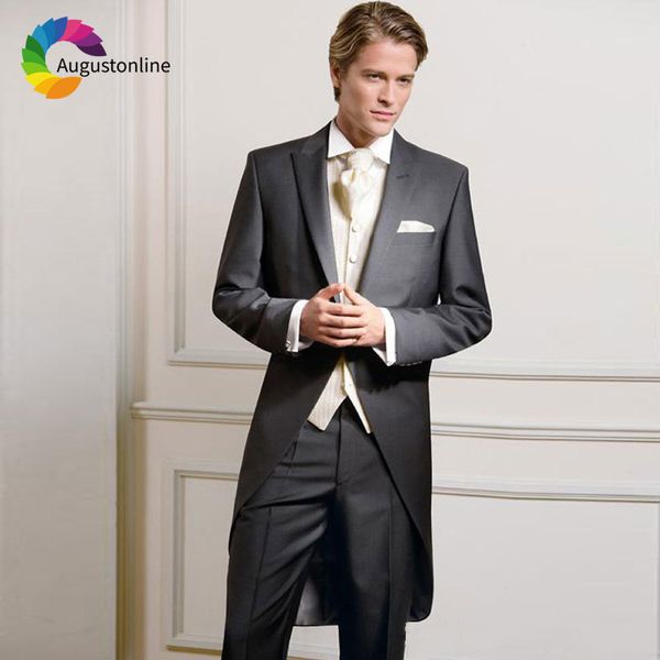 

men's suits & blazers tailored retro grey tailcoat wedding men groom tuxedos 3piece long jacket classic suit costume homme terno m, White;black