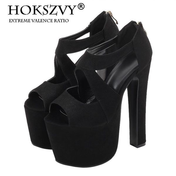 

summer 17cm ultra-high heel waterproof platform nightclub sandals models catwalk shoes thick women's zyw, Black
