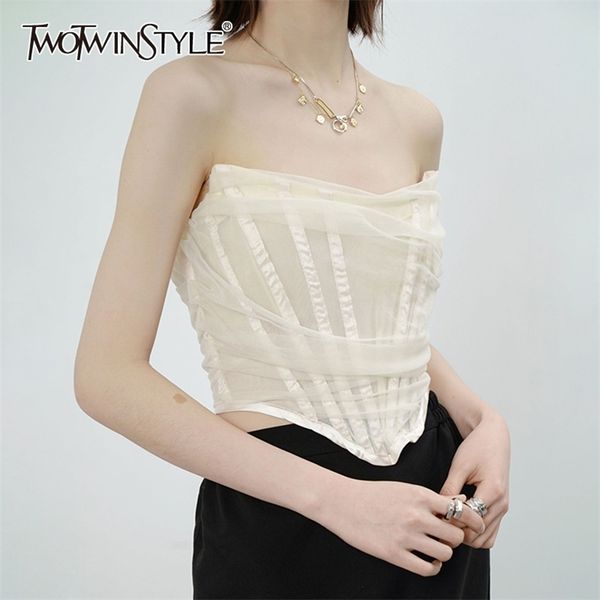 

slim vest for women strapless sleeveless patchwork hit color short female fashion clothing summer 210524, White