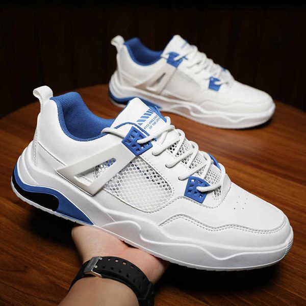 

white casual new shoes 2021 flat heel low hollow breathable board round head front lace casual sports men's 7up7 z75t, Black