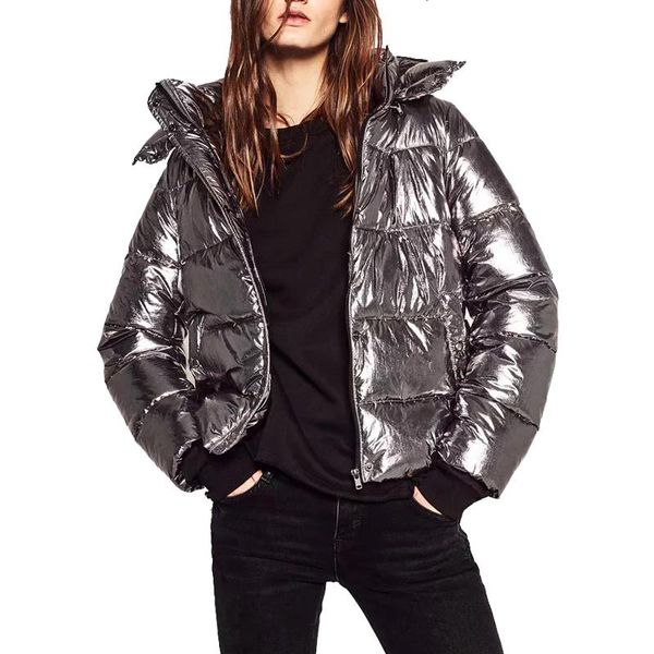 

women's down & parkas winter parka jacket women warm sier metal hooded female street zipper long sleeve coat yblw, Black