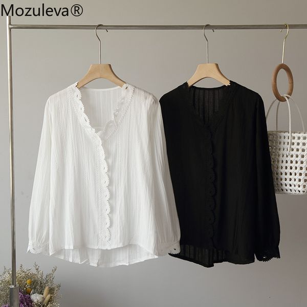 

cool korean style fall low-v loosely long-sleeve jacquard short white shirt