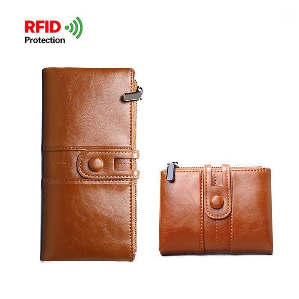 

wallets high grade oil wax leather long wallet women retro lady purse female card holder clutch carteras man 20211, Red;black