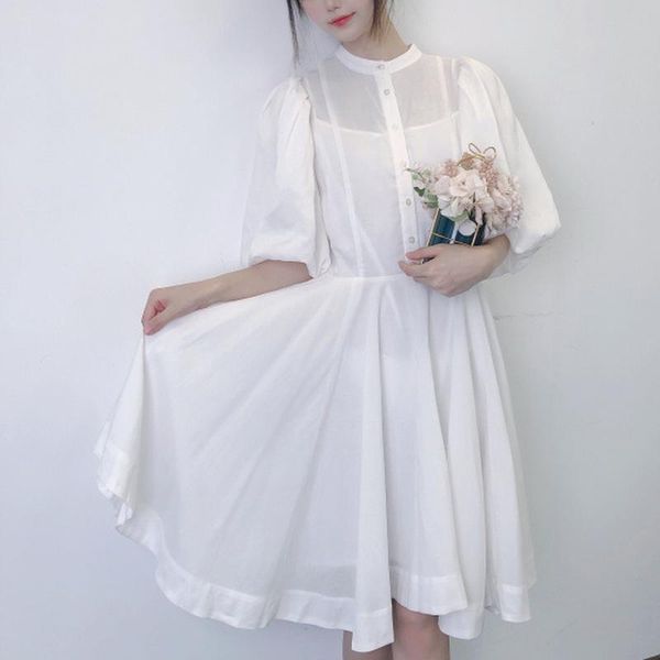 

party dresses chic lantern sleeve slim waist blouse women japanese elegant big swing vestidos elegantes fairy office ladies dress, White;black