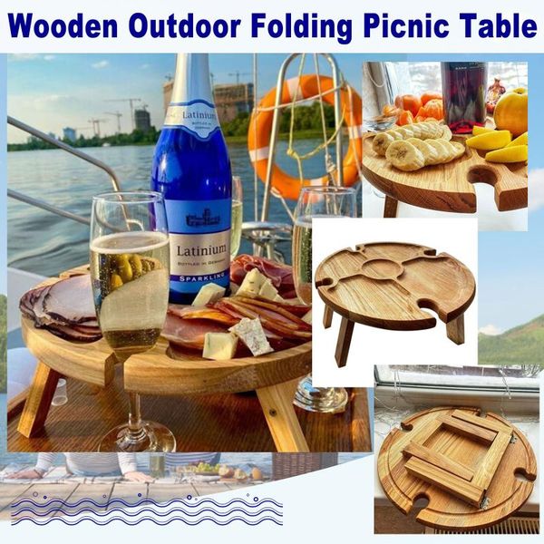 

camp furniture original wooden outdoor tables folding picnic-table with glass holder 2 in 1 wine rack table wood