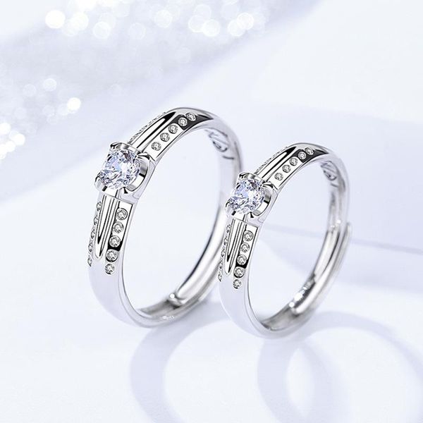 

cluster rings elegant s925 sterling silver proposal couple ring korean retro zircon open lover suitable for wedding occasions, Golden;silver