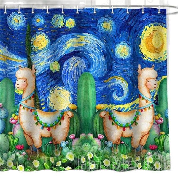 

shower curtains moon llama curtain by ho me lili starry sky mexican wild animal tropical succulents cactus bathroom set with hooks