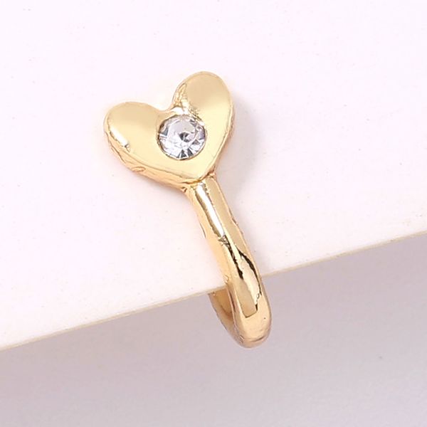 

fashion cut small love puncture heart-shaped ring inlaid with diamond u-shaped false clip nose ornament, Silver