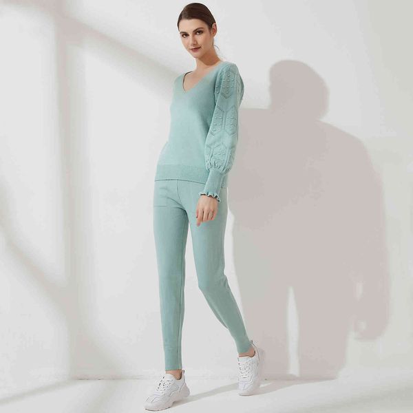 

women's two pic pants camisola fminina wixra, conjunto d 2 pÃ§as, pulÃ´vrs sÃ³lidos, gola v, jumpr calÃ§as malha, macio, moda rtrÃ´, invrno, White