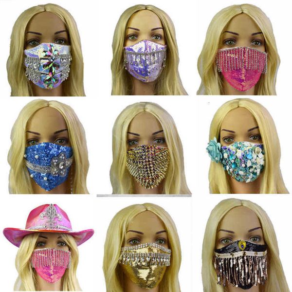 

party diamond tassel dust proof gold sequin mask