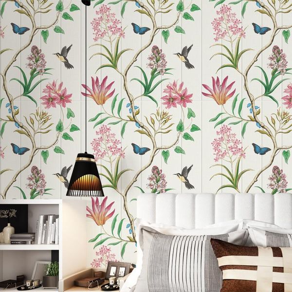 

wallpapers flower and bird wallpaper 3d stereo self-adhesive wall stickers bedroom study living room tv background decoration