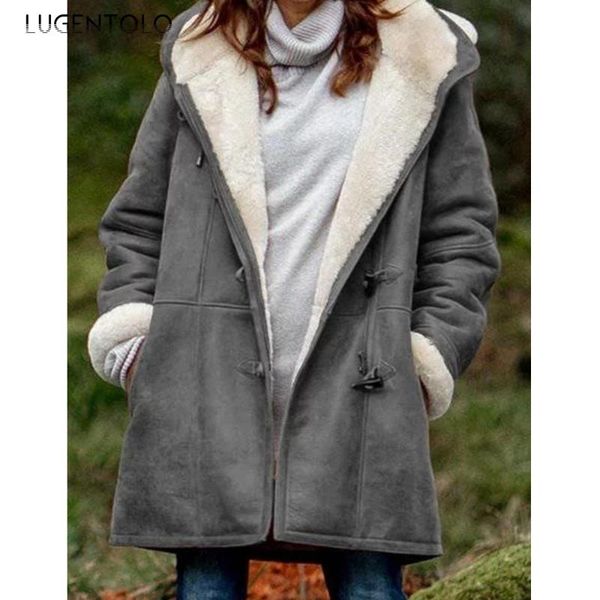 

women's trench coats lugentolo plus size coat women flocking hooded vintage full sleeve single breasted wide-waisted winter, Tan;black