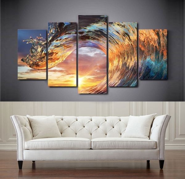 

5pcs/set modern painting canvas art hd sea wave landscape wall decor