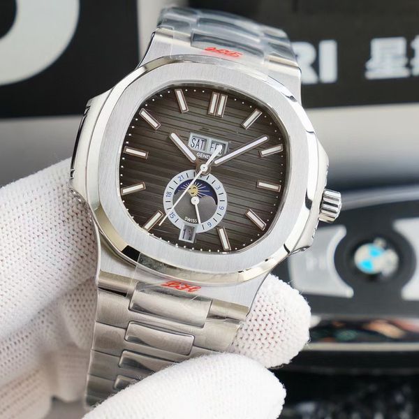 

stainless steel high-quality men's luxury watch. equipped with cal.324 s qalu 24-hour automatic mechanical movement. multi-function moo, Slivery;brown