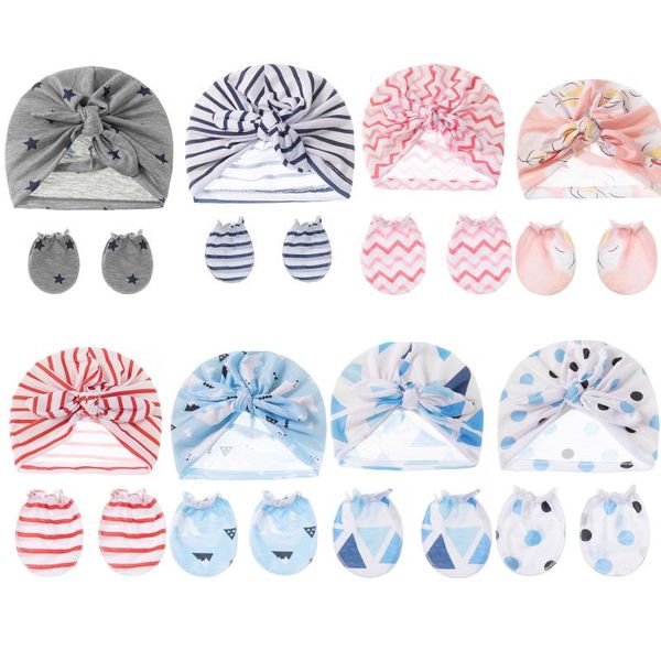 

caps & hats est baby girl boy cap and glove cotton bonnet point stripe pattern kids born turban headwrap, Yellow