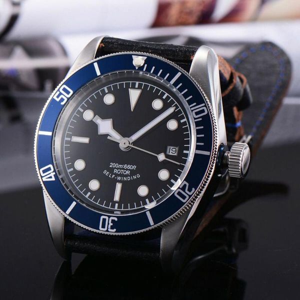 

wristwatches corgeut mens watch 41mm luminou sterile dial blue bezel nh35 miyota movement sapphire waterproof swim automatic mechanical, Slivery;brown