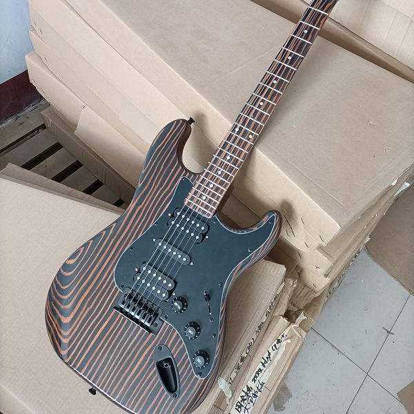 

6 strings zebra wood electric guitar with black pickguard