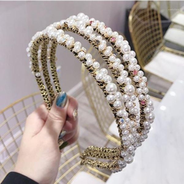 

women pearls headband weaving crystals hairband korean party headwear hair jewelry plain adults1