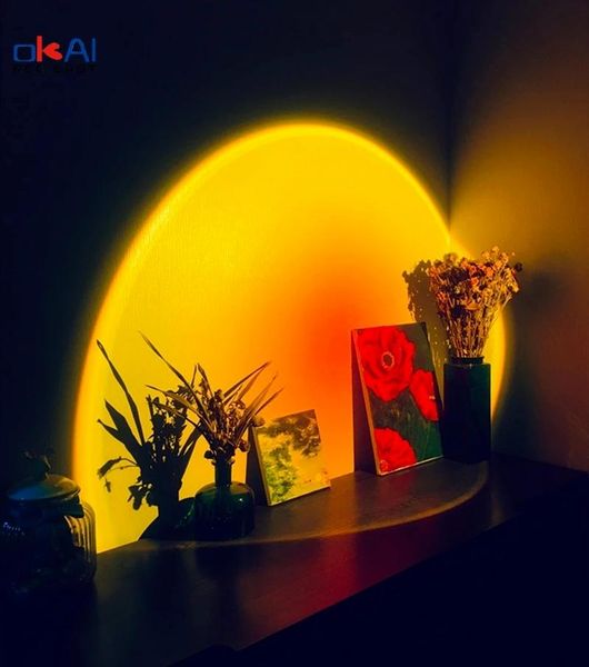 

strings sun projection desk lamp for bedroom bar coffee store wall decoration lighting usb rainbow sunset red projector led night light