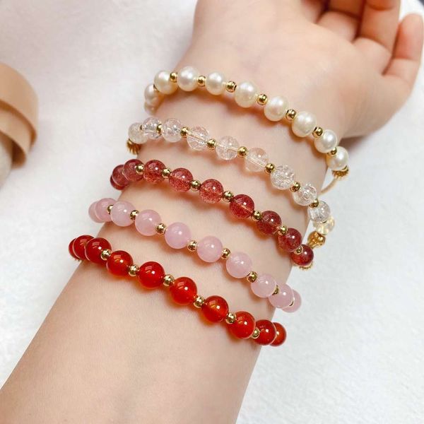 

natural strawberry crystal pearl bracelet for women, Black