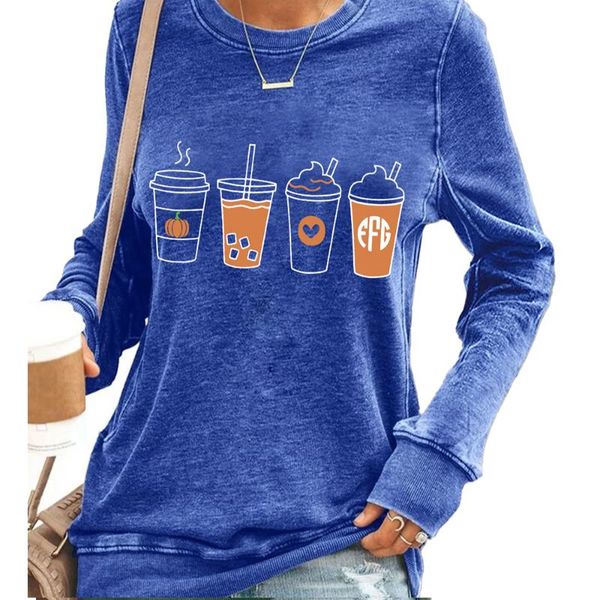 

women's hoodies & sweatshirts slim autumn milky tea print pullovers fashion casual pullover oversize womens winter blue, Black
