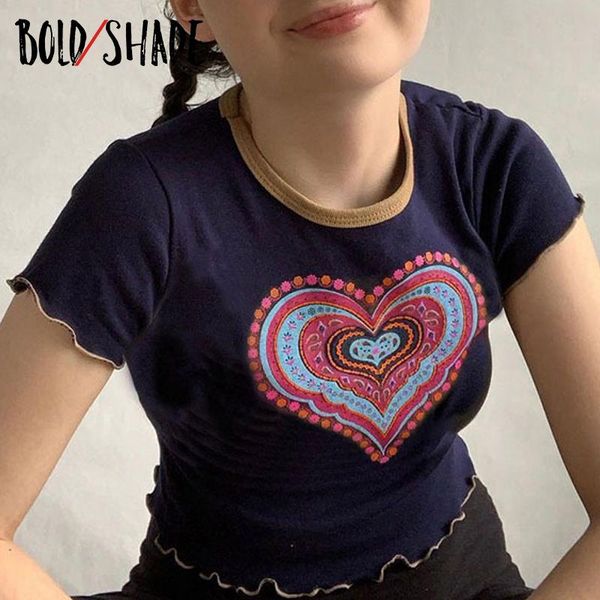 

women's t-shirt bold shade y2k heart print t-shirts grunge fashion 90s casual style women tee shirts summer inide clothes aesthetic 202, White