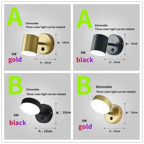 

wall lamp dimmable led nordic minimalist modern home bedroom bedside reading night light gold/black