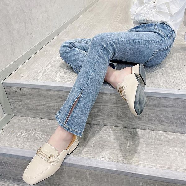 

jeans spring and autumn girls split trousers 2021 fashion korean casual stretch flared pants children's loose 4-13y, Blue