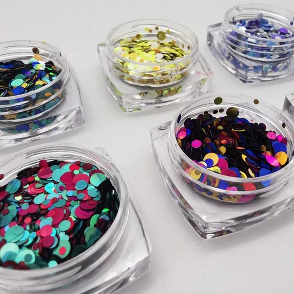

mixed color 3d ultrathin sequins nail glitter flakes mix size round sparkly diy tips manicure paillette art decoration rkms1, Silver;gold