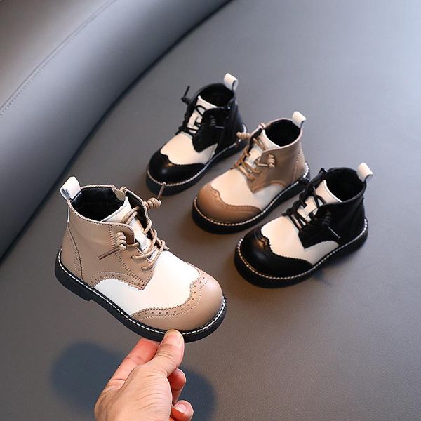 

boots children casual shoes autumn winter for girl pu leather waterproof kids snow boys sport running, Black;grey