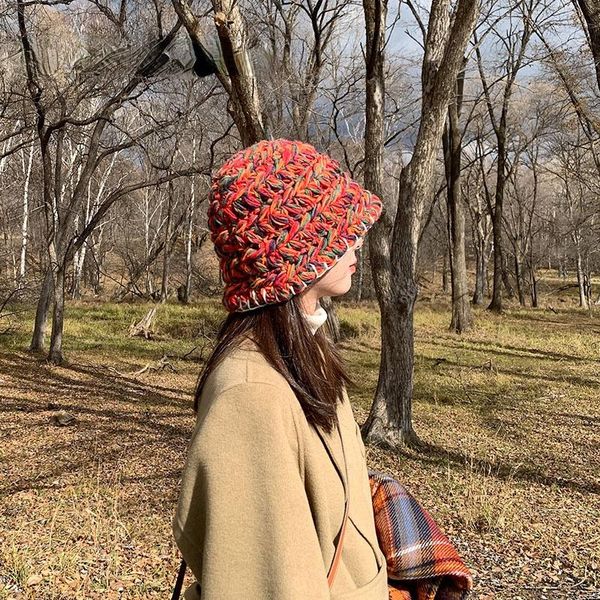 

stingy brim hats 2021 winter knitted panama hat women fashion colour warm breathable bucket female outdoor basin sunscreen sun caps, Blue;gray