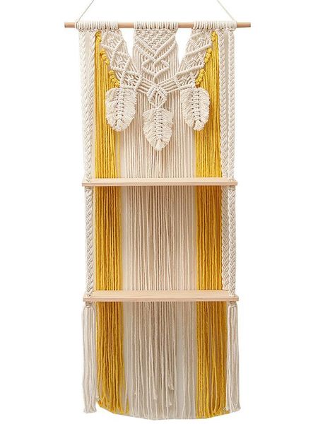 

tapestries diy handmade tassel macrame tapestry wall hanging shelf boho cotton rope woven plant hanger wood floating decor
