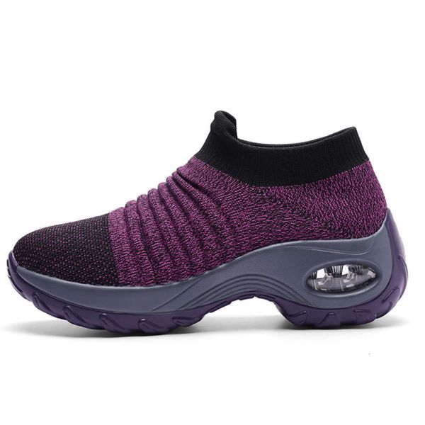 

Women's air cushion heightening casual flying woven breathable sports shoes color adjustable, White