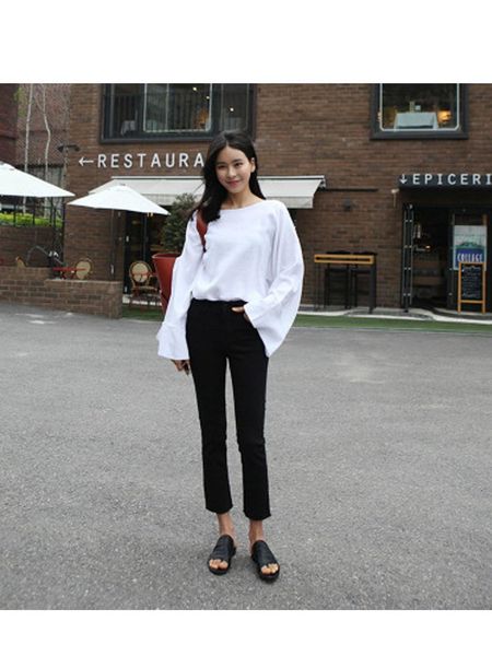 

women's jeans white nine-point trousers ins super- pants autumn small straight tube loose thin, Blue