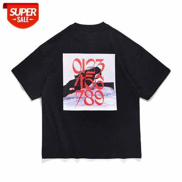 

spring and summer european american high street simple t-shirt number letter printing short-sleeved tee couple men women #da9z, White;black