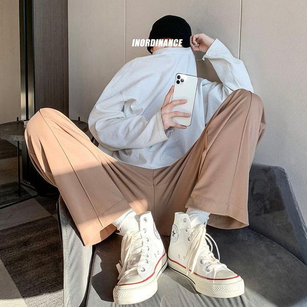 

Men's Pants Lente En Zomer Wijde Broek Mannen Mode Casual Streetwear Koreaanse Losse Hip-Hop Straight-Been Heren F0OA, Black