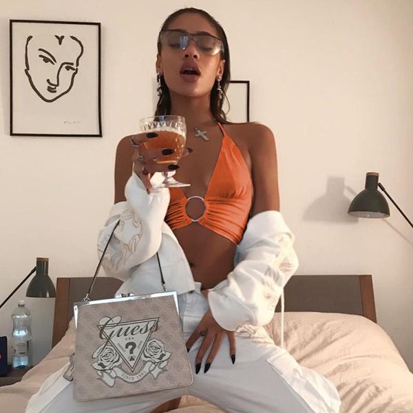 

halter backless crop tank women fashion bandage cropped woman sleeveless cropstreetwear summer patry women's tanks & camis, White