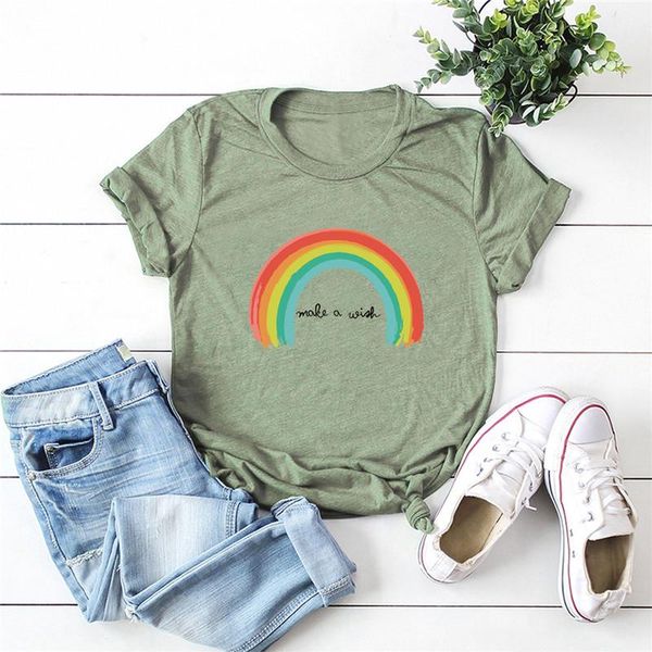 

women's t-shirt s-5xl plus size 100%cotton harajuku rainbow print t shirt o neck short sleeve tees summer clothes for women tshirt, White