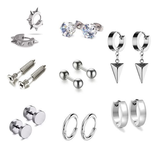 

earrings stud 2021 trend new 8 pairs surgical steel kpop fashion punk gothic style cross screw piercing male women earrings, Golden;silver
