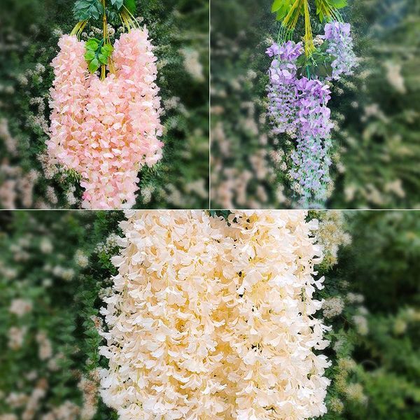 

12pcs real touch simulation wisteria wall flowers artificial vine for diy garland arch wedding party decoration decorative & wreaths