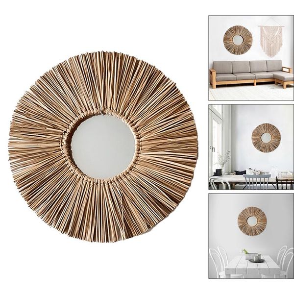 

mirror wall sticker woven hanging rattan makeup mirrors bedroom living room decoration handmade wall-mounted round