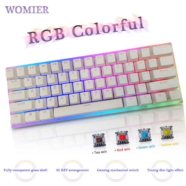 

womier 61/87keys rgb cool lighting game office programming russian mechanical plug keyboard 60% 80% gateron switch stickers keyboards