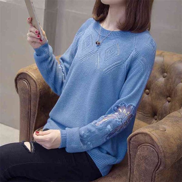 

thin section hollow sweater women lace loose long sleeve sweet style floral base knitted pullover jumpers spring summer 210427, White;black