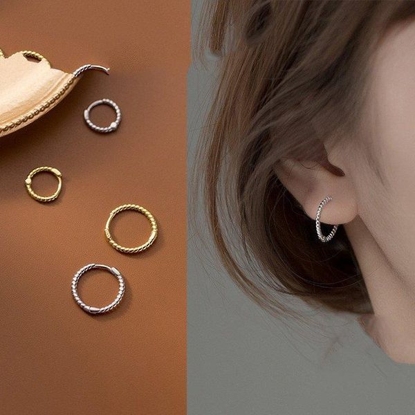 

hoop & huggie a00175 925 sterling silver minimalist twist geometric ear buckle for women punk party earrings jewelry accessories, Golden;silver