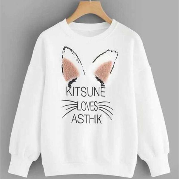 

fashion hoodies 3335# cat printed fur ear long sleeve fleece women's sweater, Black
