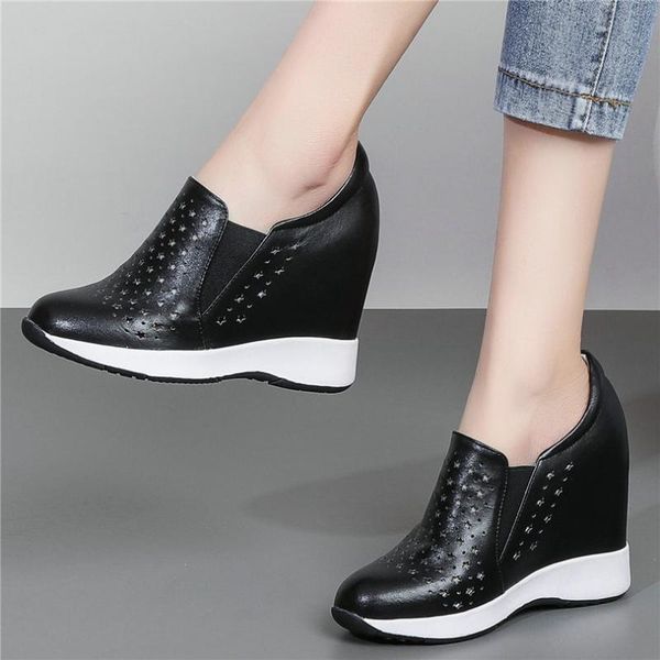 

breathable sneakers womens trainers genuine leather high heel roman gladiator sandals summer wedges platform pumps punk oxfords, Black